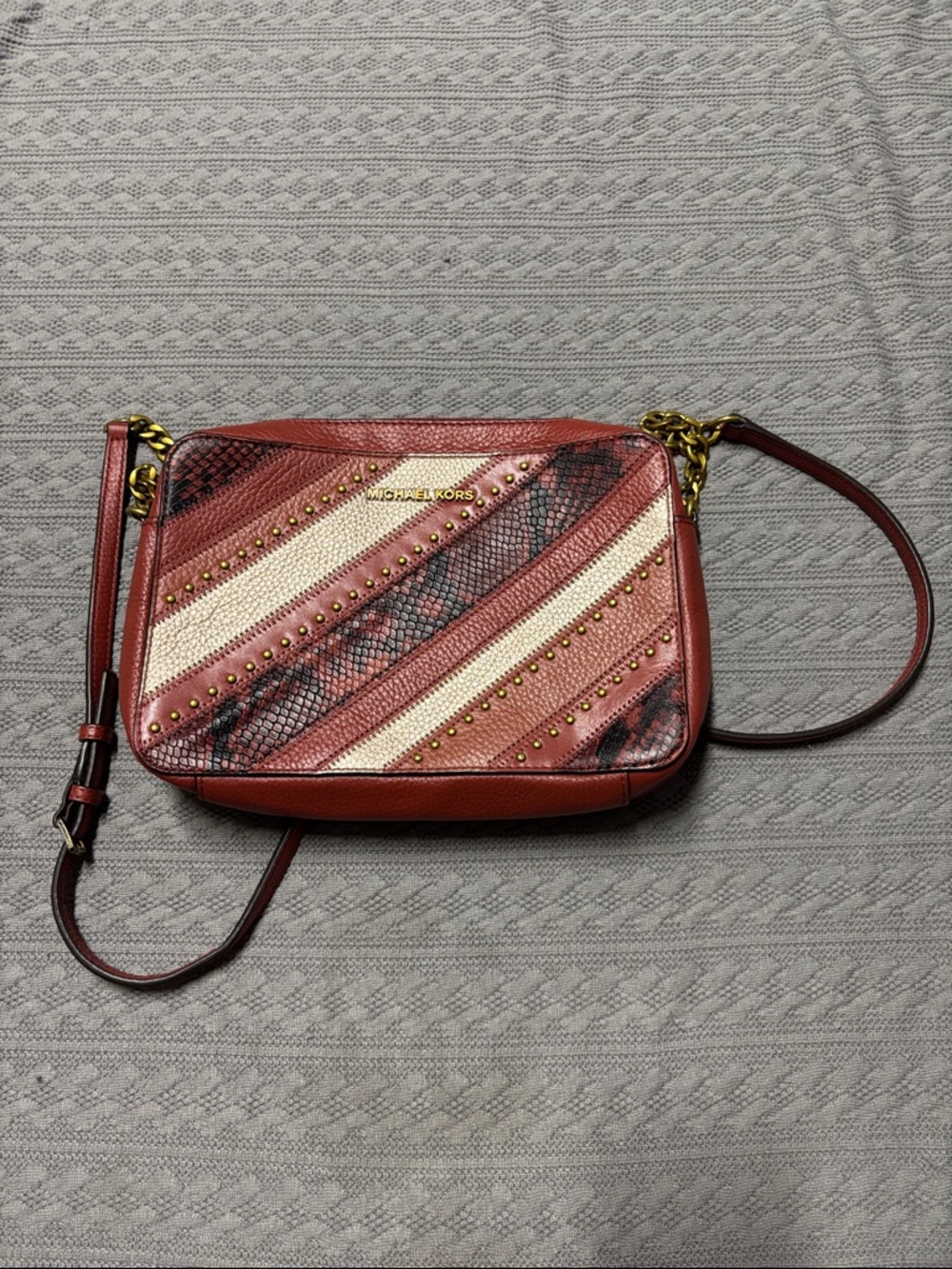 Michael Kors Red and Cream Striped Crossbody Bag